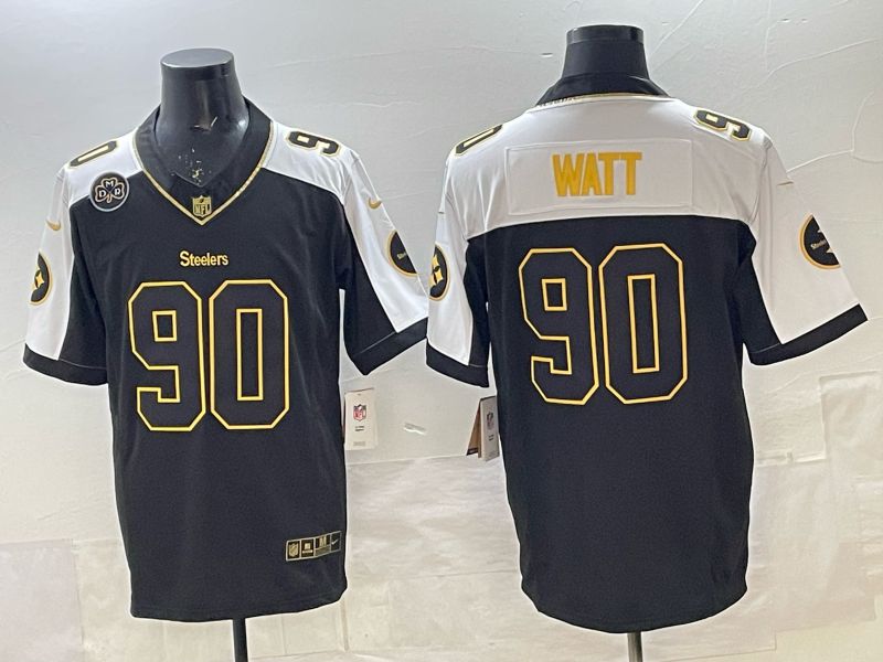 Men Nike 2025 Pittsburgh Steelers #90 Watt Black gold 3th generation Limited NFL Jersey 005